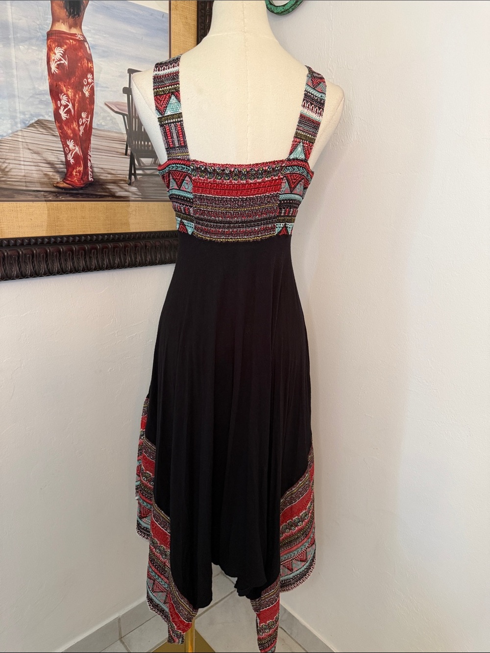 American Rag Black Asymmetrical Dress with Red Patterned Bodice - Picture 3 of 4